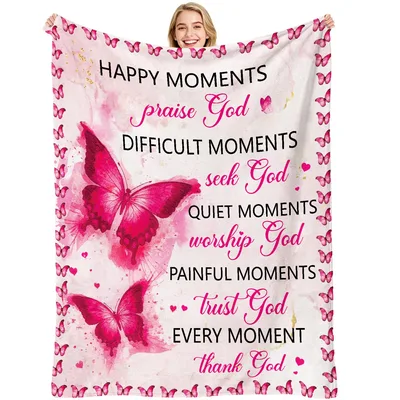 God Faith Butterflies Blanket featuring pink butterflies