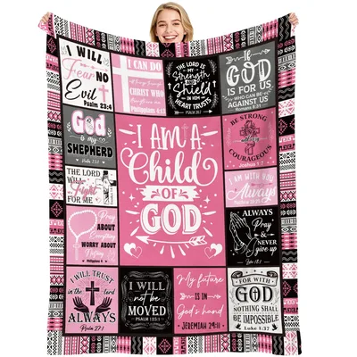 Christian Mom Blanket with Bible Verses and Pink Patchwork