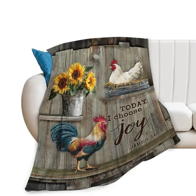 Choose Joy Blanket: Rooster and Sunflowers on Barn Wood