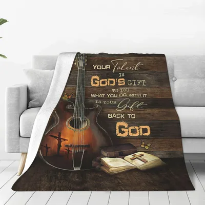 Christian Guitarist Blanket with a Faith Verse Print