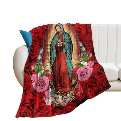Virgin Mary Roses Blanket with Guadalupe Art