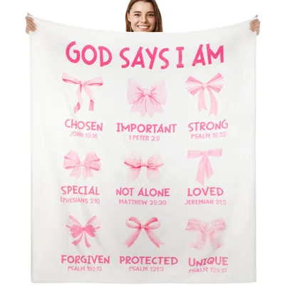 Bible Verse Bows Blanket: Pink Bow Faith Design with Bible Verses