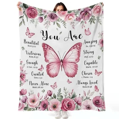 Pink Butterfly Bible Verses Blanket Affirming Scriptural Promises