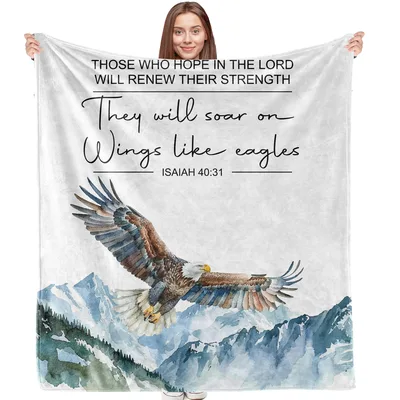 Eagle Bible Verse Blanket Soaring Over Mountains with Isaiah 40:31