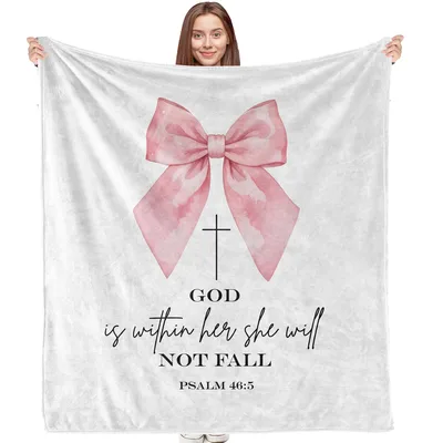 Coquette Faith Blanket: Pink Bow and a Verse for Her