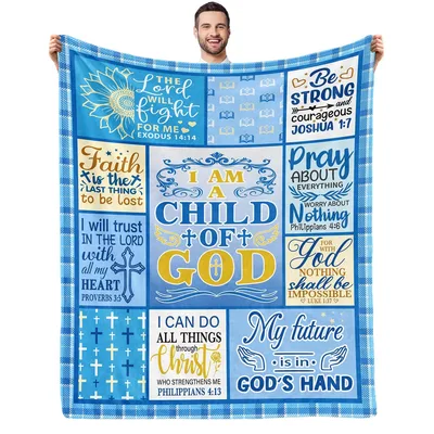 Blue Faith Scripture Verses Blanket for Men and Boys