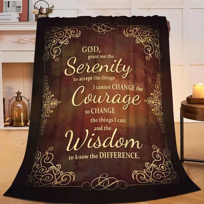 Serenity Prayer Blanket with Gold Scrollwork and Serif Script