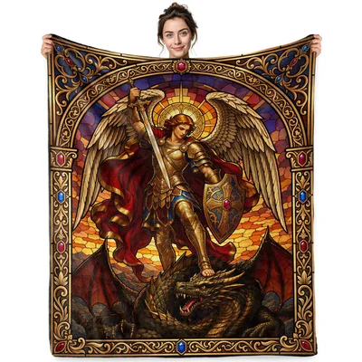 St Michael Blanket: Archangel and Dragon in Stained Glass