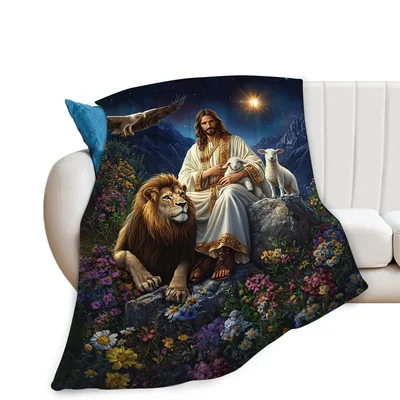 Lion and Lamb Under Blanket: Jesus with Lion, Lamb, and Eagle