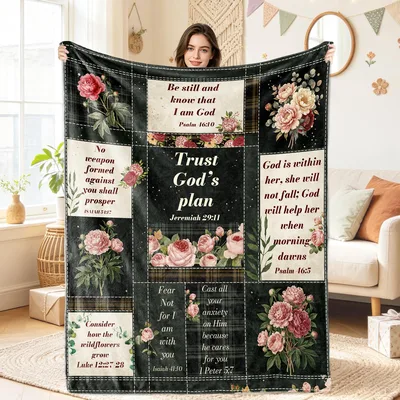 Trust God Blanket: Bible Verses and Peony Patchwork