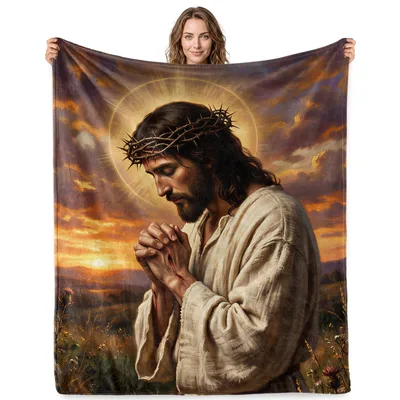 Jesus Christ Praying Religious Blanket Devotional Art for Faith