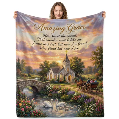 Amazing Grace Hymn Blanket with Church Scene