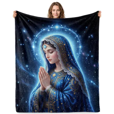 Praying Madonna in Starry Blanket: Virgin Mary Art for Faith