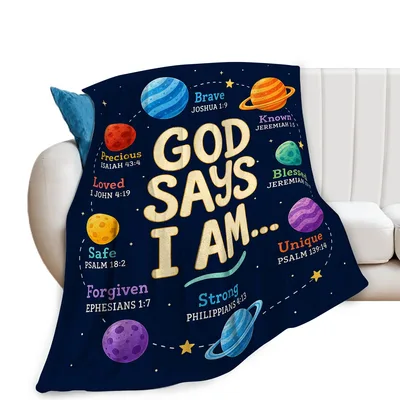 Bible Verse Planets Blanket: God Says I Am Affirmations