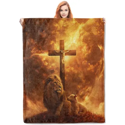 Lion Lamb Cross Faith Blanket: Jesus Lion and Lamb Design