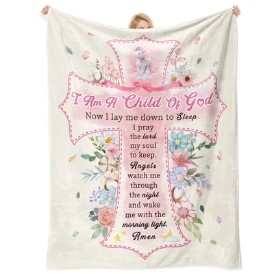 Child of God Prayer Blanket Floral Cross Lamb Design for Girls