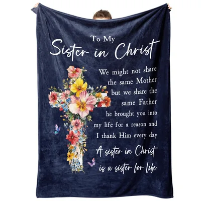 Christian Sister Blanket: A Floral Cross and Words of Faith