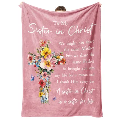 To My Sister in Christ Blanket: Floral Cross Design