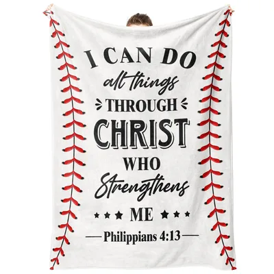 Baseball Scripture Blanket: Philippians 4:13 on a Ball-Stitched Throw