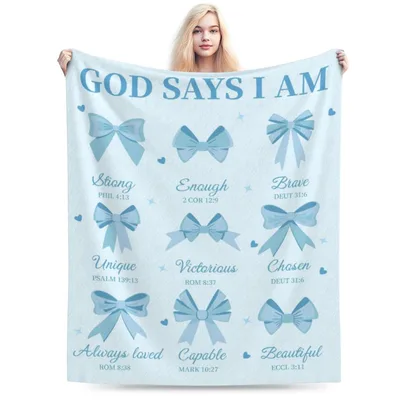 Blue Bow Bible Verse Blanket for Faith and Encouragement