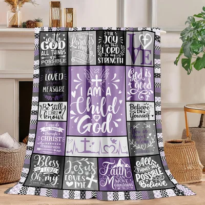 Purple Patchwork Scripture Faith Inspiration Blanket