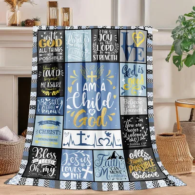 Blue Patchwork Scripture Faith Blanket for Believers