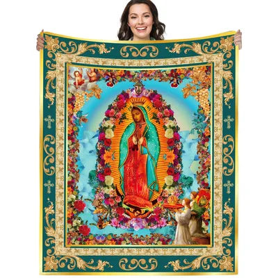 Our Lady of Guadalupe Floral Frame Blanket for Faithful Hearts