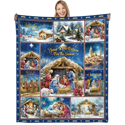 Jesus Christmas Blanket with a Nativity Scene Collage