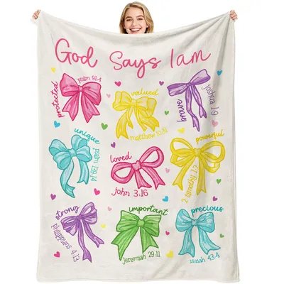 God Says I Am protected Blanket: Bible Verse Bows Design