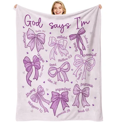 God Says I'm Blanket: Purple Bows With Bible Verses