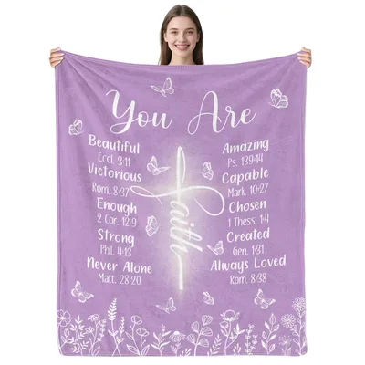 Bible Verse Cross Faith Blanket You Are Beautiful and Chosen Design