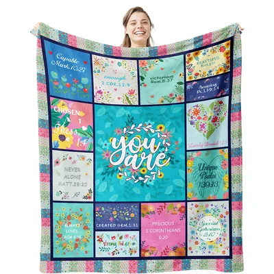 Bible Verse Floral Patchwork Blanket - You Are Verses Quilt Design