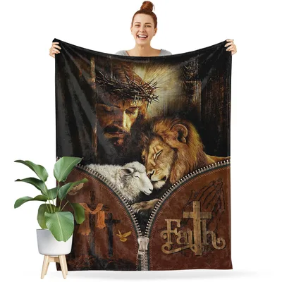 Jesus Lion Lamb Faith Blanket featuring Jesus lion lamb
