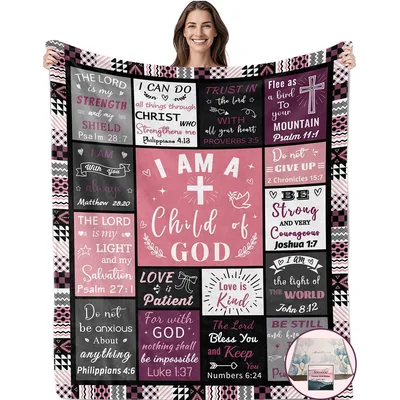 Pink Christian Verse Mosaic Blanket for Faithful Hearts