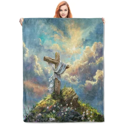 Easter Cross Blanket: Wooden Cross in Heavenly Light