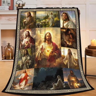 Jesus Christ Faith Collage Blanket for Cozy Reflection