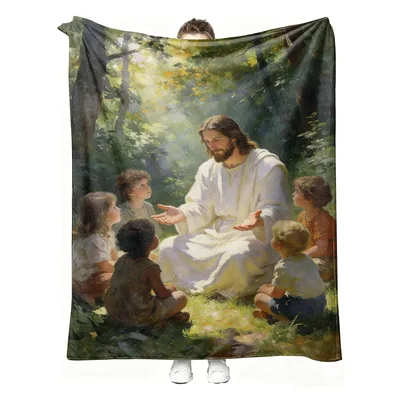 Jesus with Children Painting Blanket: A Serene Outdoor Scene