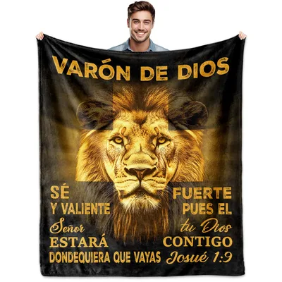 Be Strong and Courageous Blanket with a Lion and Scripture