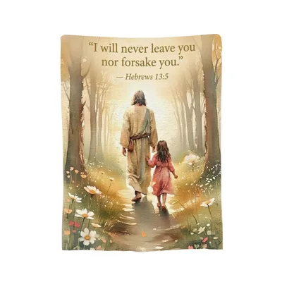 Jesus Walking with Child Blanket Featuring Hebrews 13:5 Promise