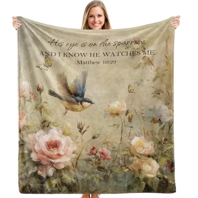 Sparrow Bird Floral Blanket for Quiet Faith Moments