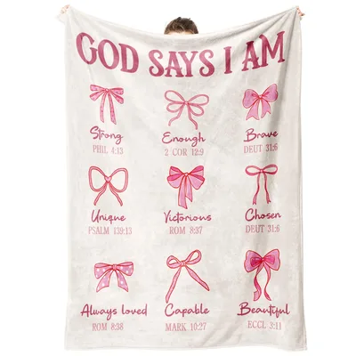 Bible Verse Affirmations Blanket for Her, Pink Bows