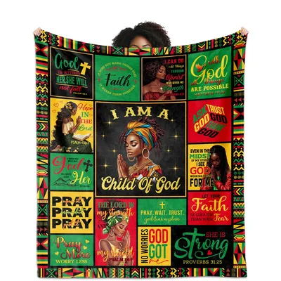 Black Woman Faith Praying Blanket featuring I Am A Child Of God text
