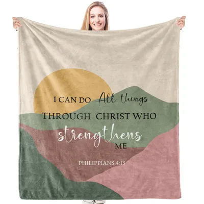 Bible Verse Mountain Sunset Blanket with Philippians 4:13 Design
