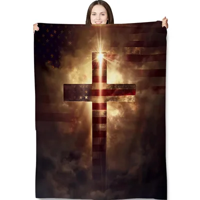 American Flag Cross Blanket for Faith and Country Lovers