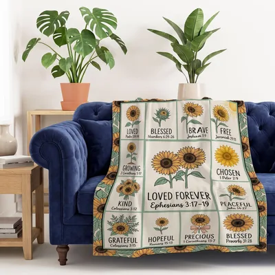 Loved Psalm Blessed Numbers Blanket with Sunflower Verses