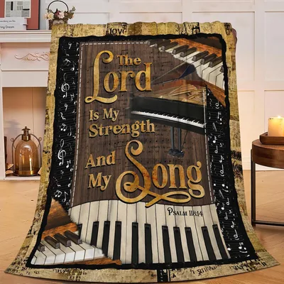 Christian Piano Blanket with Psalm 118:14 Verse Design