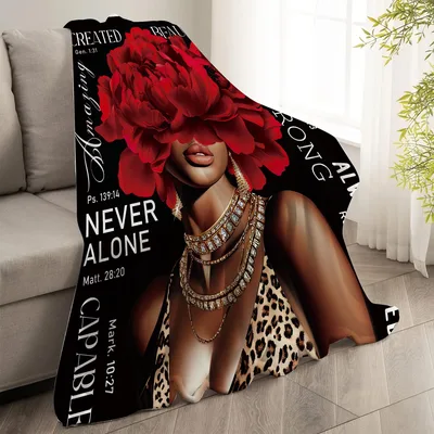 Black Woman Inspirational Quotes Blanket: Never Alone Design
