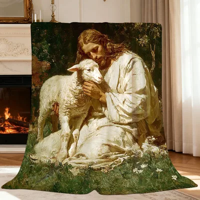 Jesus with Lamb Painting Blanket: Classic Art for Faith and Comfort