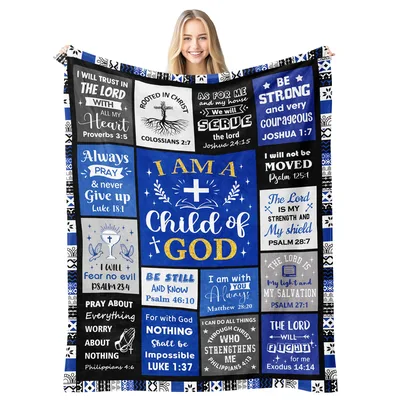 Royal Blue Scripture Cross Blanket for Faith