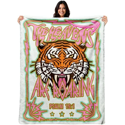 Tiger Roaring Blanket with Psalm 19:1 Lettering